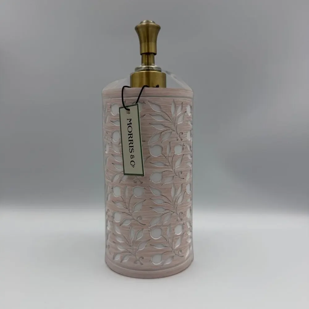 Morris & Co Botanical Soap Lotion Dispenser Pump Pink White Leaves Floral NWT